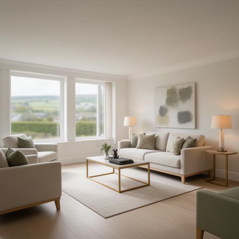Sunlit modern lounge prepared for an estate agent property tour in Devon